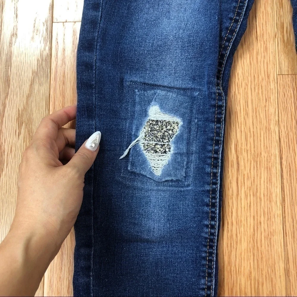Justice GIRLS distressed bling jeans 12